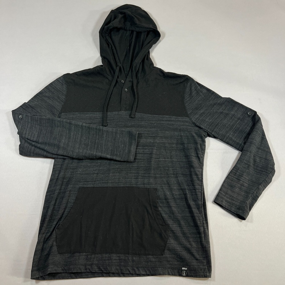 Surplus Hoodie Mens XL Charcoal Gray Black Cotton Kangaroo Pocket Raglan Sleeve